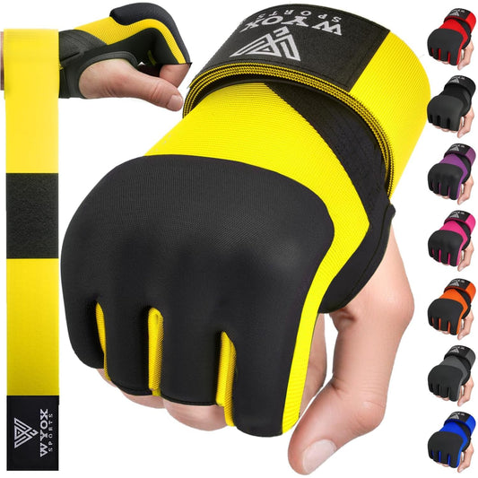 WYOX Gel Boxing Hand Wraps Inner Gloves for Men & Women, 80cm Quick Wrist Straps, Padded Knuckle Protection for Muay Thai Kickboxing, Hand Wraps for Boxing & Martial Arts (Glow Yellow, XS)