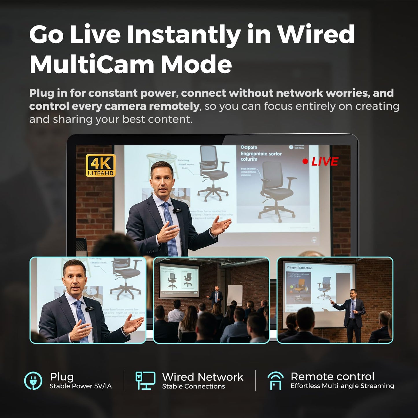 NearStream VM20 4K USB Streaming Camera with 40X Hybrid Zoom/8 Noise-Canceling Mics/Remote Control, HDMI/USB/RJ45 Output, Multi-Cam Ready, for Education,Conference,Worship & Live Event, OBS/Zoom,Black