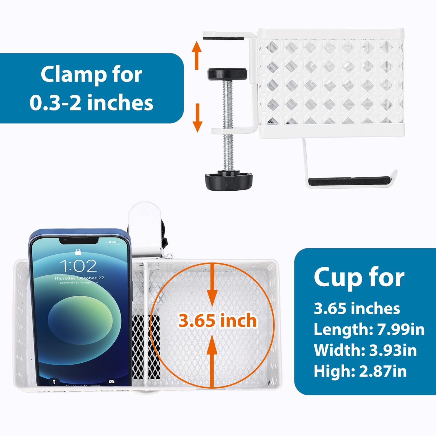 Aurynns Desk Cup Holder, Clip on Cup Hook, Pen Holder Clamp Desk Organizer Pencil Holder Phone Holder Desk Storage for Office School Home (White)