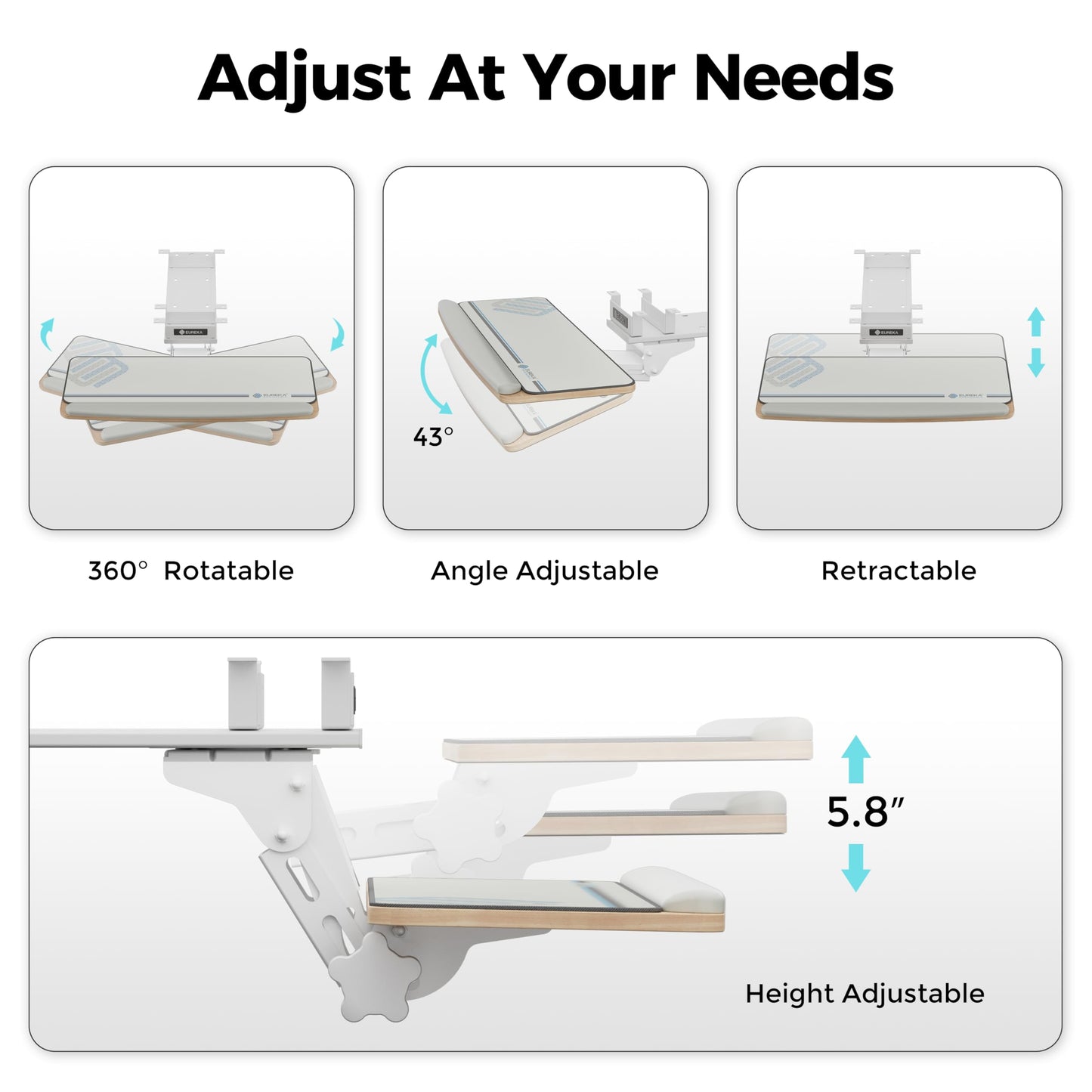 EUREKA ERGONOMIC Keyboard Tray Height Adjustable, Swivel Tilt Computer Keyboard Drawer Under Desk, 25x9.13'' Sliding Keyboard & Mouse Platform with Mouse Pad for Typing, Maple