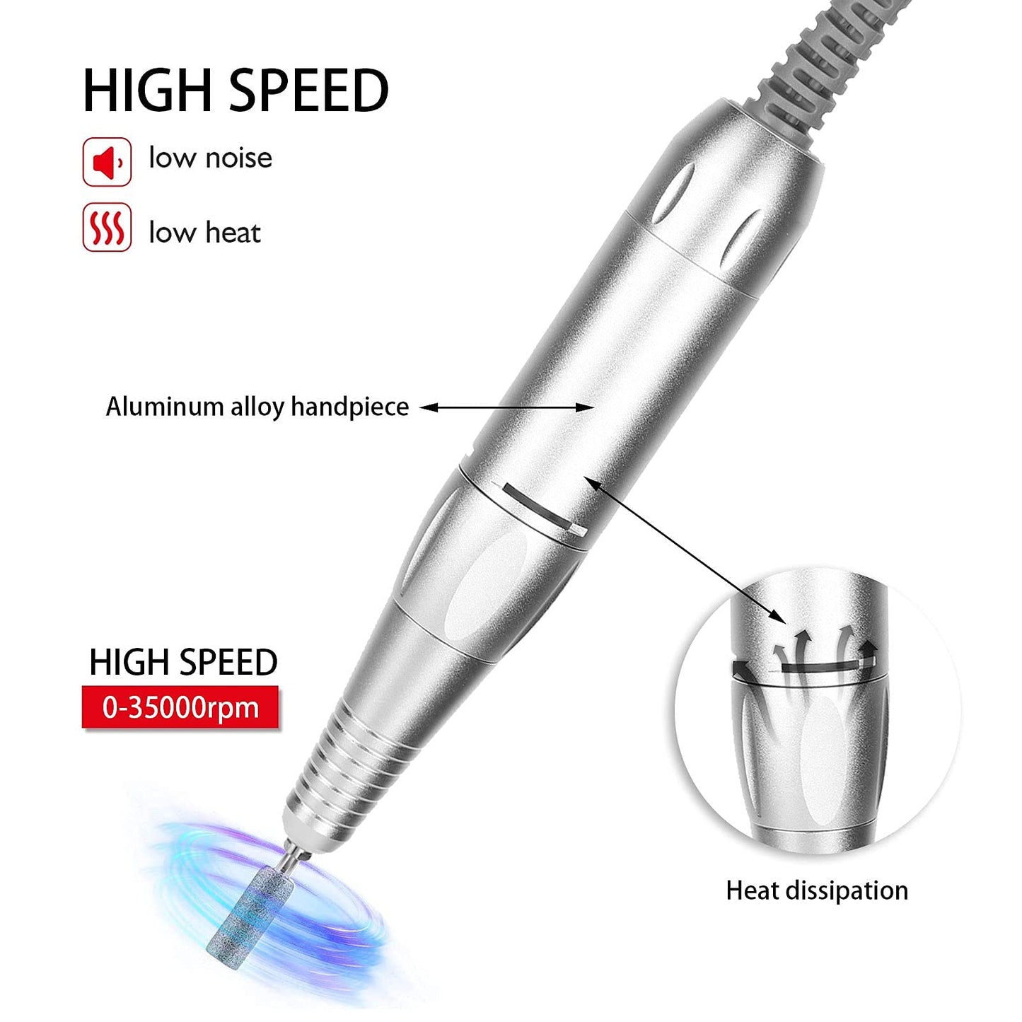 Electric Nail Drill Pen Handle, Handpiece Manicure & Pedicure Polish Machine, Handpiece for Nail Drill Machine Part Manicure Pedicure Nail Art Tool, Interface for Dc5521 Model