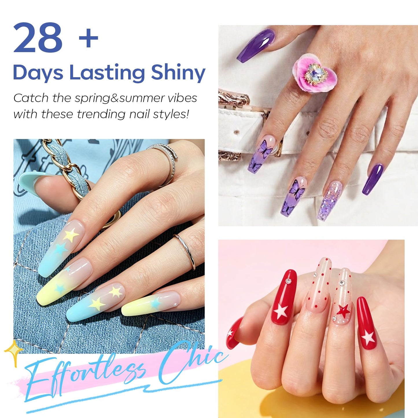 modelones Poly Nail Gel Set, 6 Colors Forever Young Collection Turquoise Purple Blue Neon Yellow Hot Pink Poly Extension Builder Gel Nail Spring Hot Summer French Manicure DIY