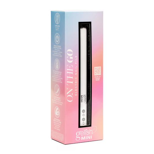 Gelish MINI On The Go Electric Nail File - Lightweight, Portable Nail Drill, Shaping, Filing, Gel Removal - 12 Interchangeable Bits & 6 Sanding Bands for DIY Manicures & Pedicures.