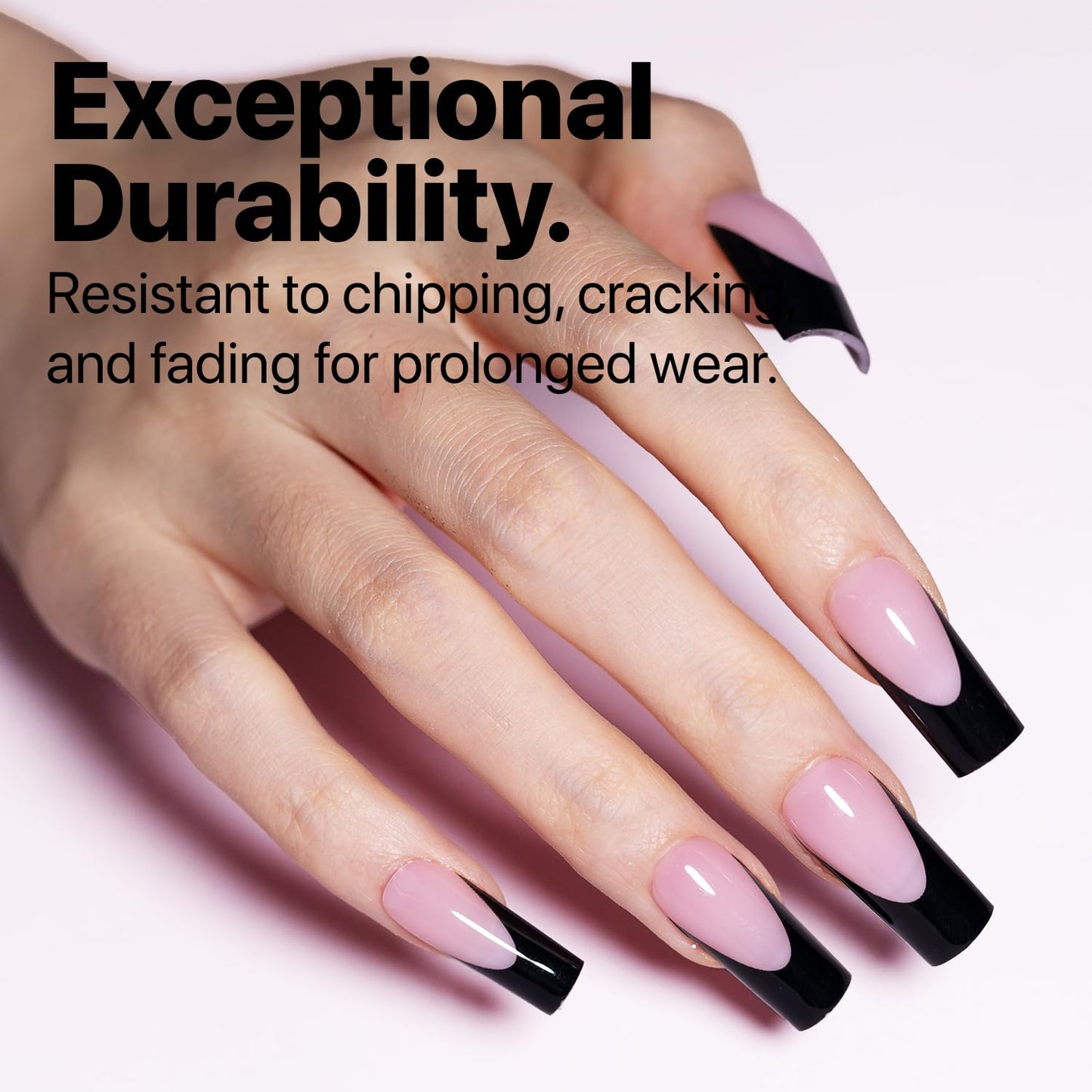 SXC Cosmetics French Tip Press On Nails – Black Series, Medium Square, X-Pro Tips Starter Kit | 150PCS, 15 Sizes, 5 Styles, Beginner-Friendly