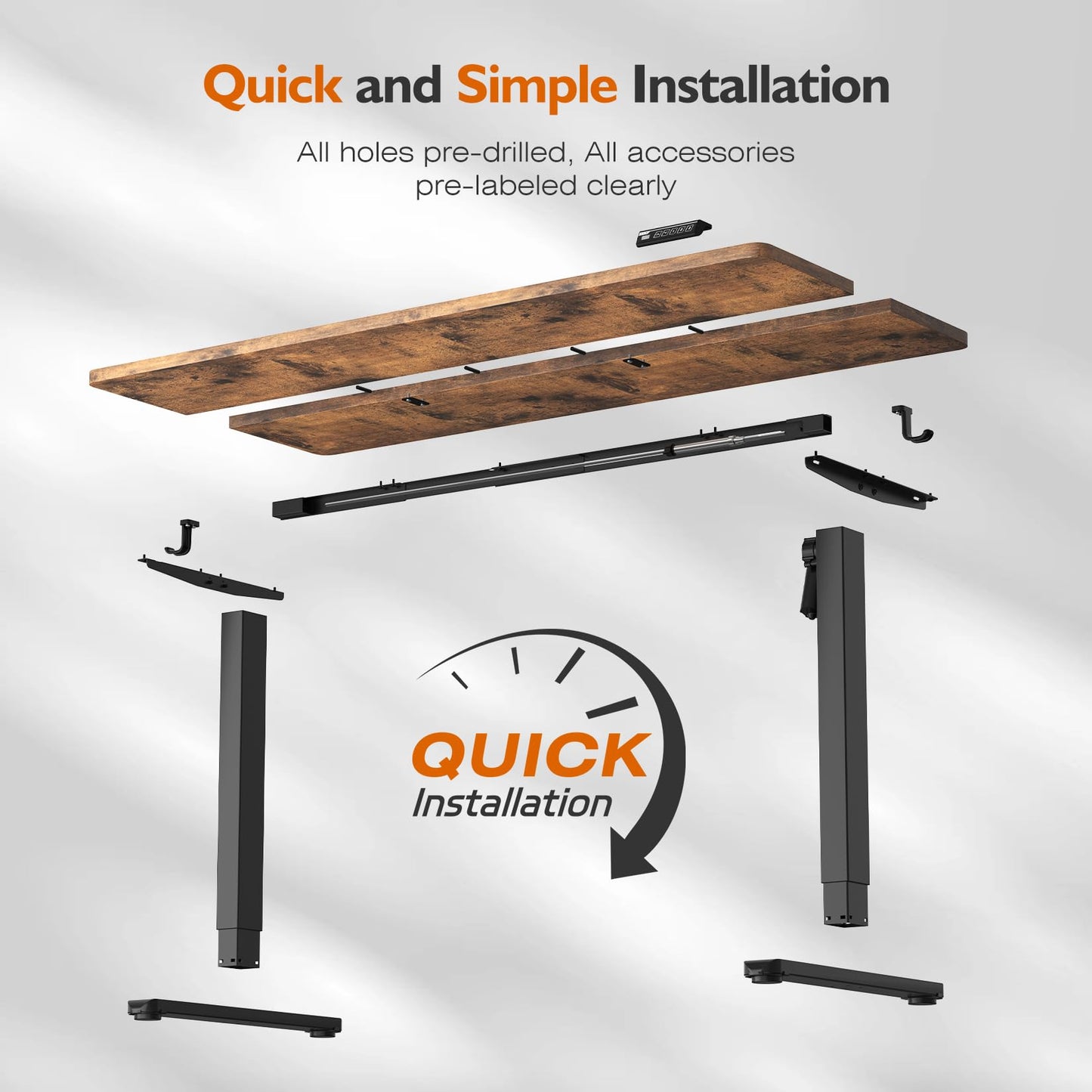 Monomi Electric Height Adjustable Standing Desk, 48x24 Inches, Ergonomic Home Office Sit/Stand Up Desk with Two-Piece Desktop (Black Steel Frame/Rustic Brown Top)