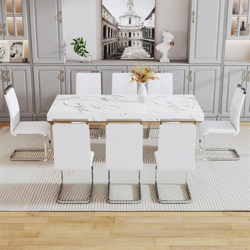 BAOPIN 79" Faux Marble Dining Table Set for 8, Dining Room Table Set for 8, Dining Table and Chairs Set for 8