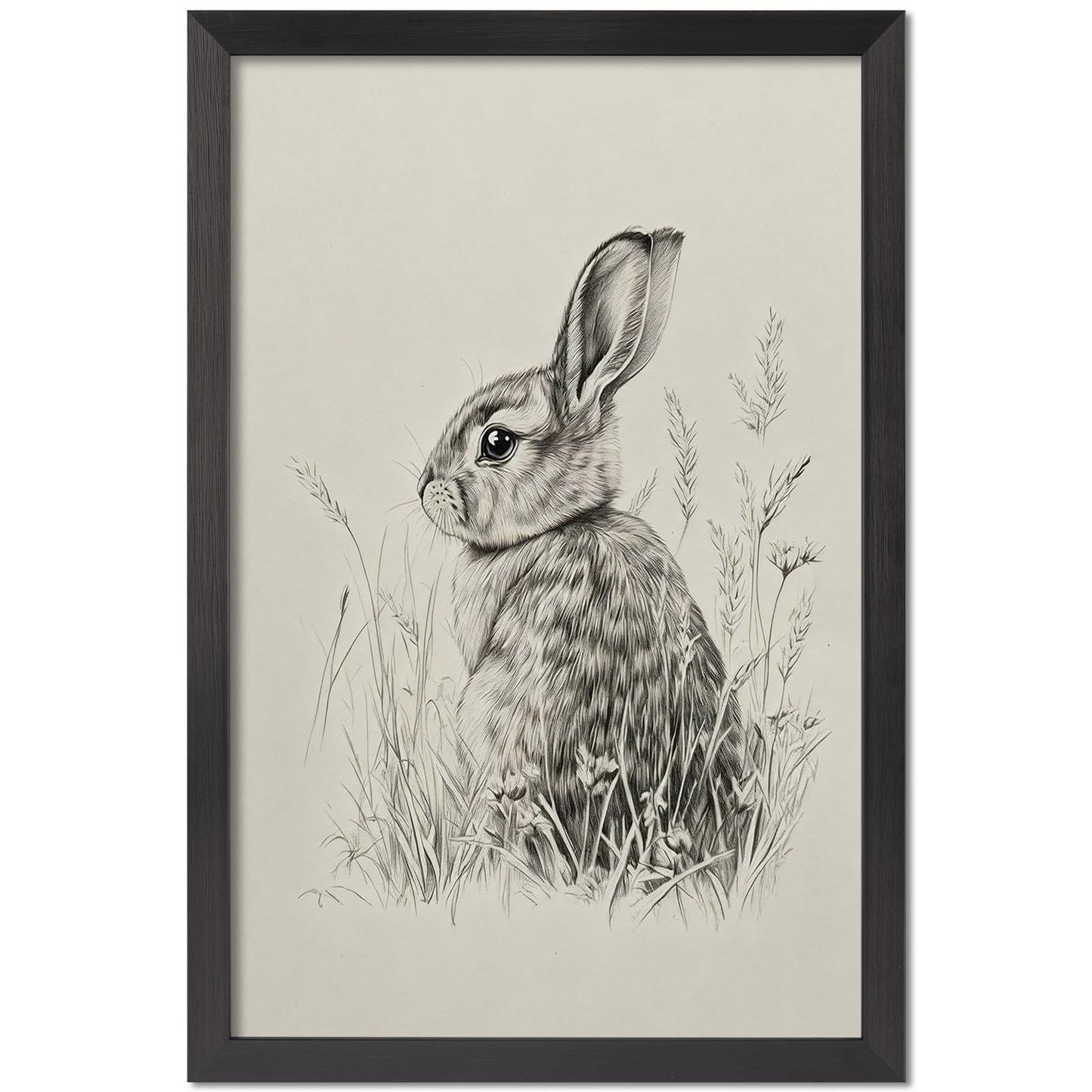 Wild Rabbit Wall Art, 12X16 Inch Black Framed Nature Wildlife Art Poster, Black And White Animal Canvas Print, Farmhouse Wall Decor For Living Room Bedroom Office Ready To Hang