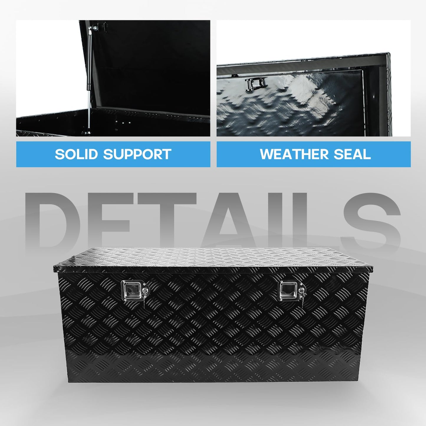 BLACKHORSE-RACING 48 Inch Heavy Duty Aluminum Tool Box Pick Up Truck Bed RV Trailer Toolbox Square Storage Organizer with Side Handle, Lock and Keys- Black48 x 19.5" x 17.5 "