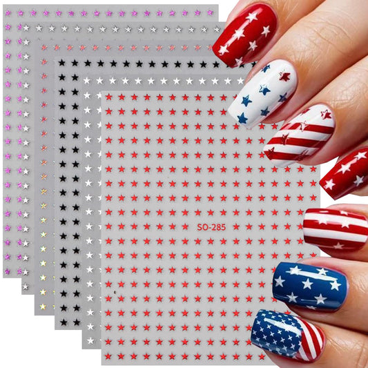 6 Sheets Mini Star Nail Art Stickers for Acrylic Nails 3D Self-Adhesive Sparkling Colorful Stars Nail Art Decals with Small Five-Pointed Star Design Nail Sticker for Women DIY Manicure Decor Supplies