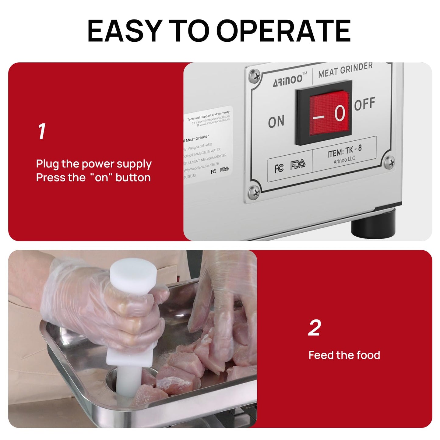 ARINOO Electric Meat Grinder #8, 0.5HP Heavy Duty Industrial Stainless Steel Meat Mincer, Sausage Stuffer with 2 Blades, 2 Plates & 3 Sausage Tubes, Meat Grinder Machine for Home Use Butchering