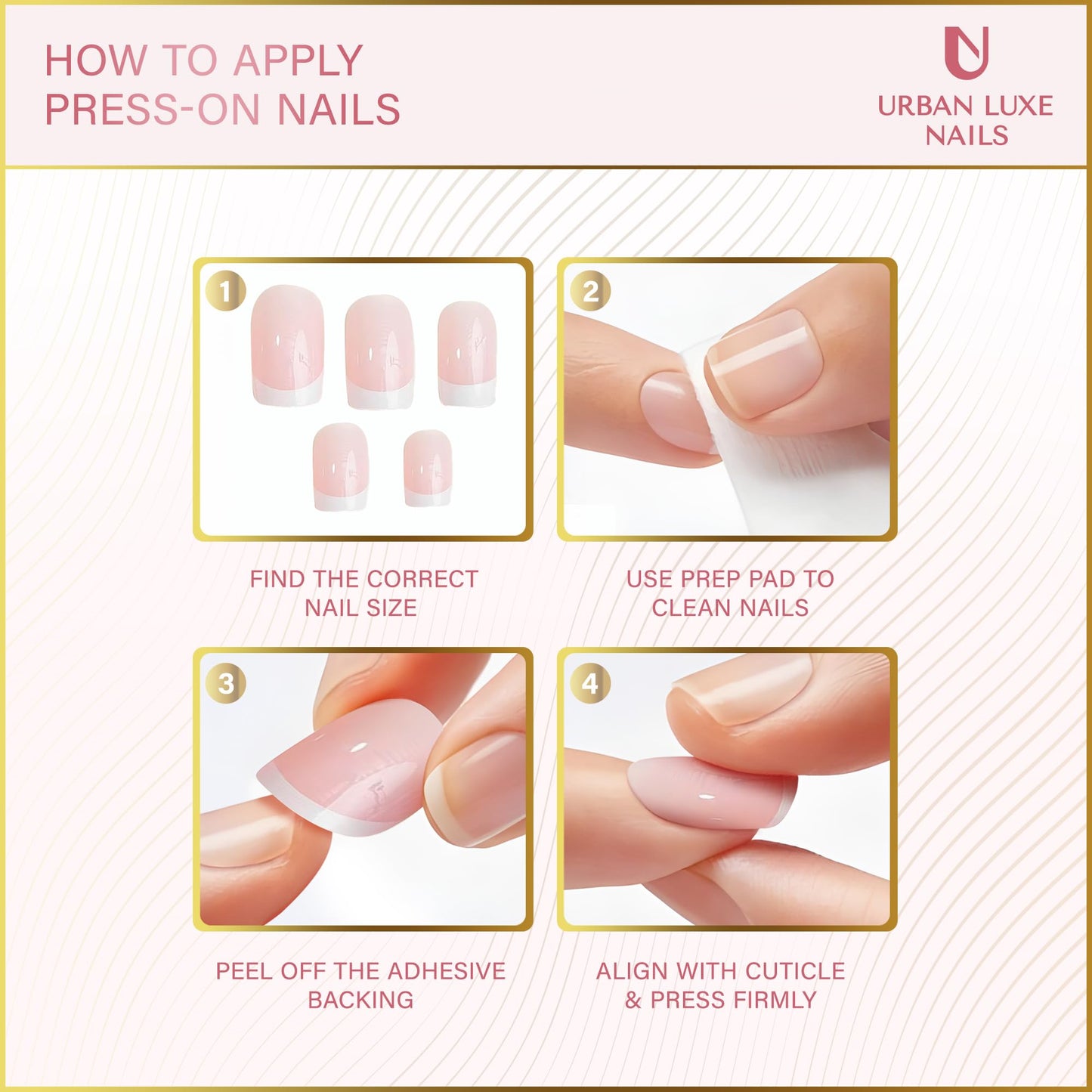 Urban Luxe Nails Premium Press On Nails - Short French Tip Press On Nails with Salon-Quality Finish, 32-Piece Set with Adhesive Tabs, Includes Jelly Glue for Nails & Prep Tools (Barely Blush)