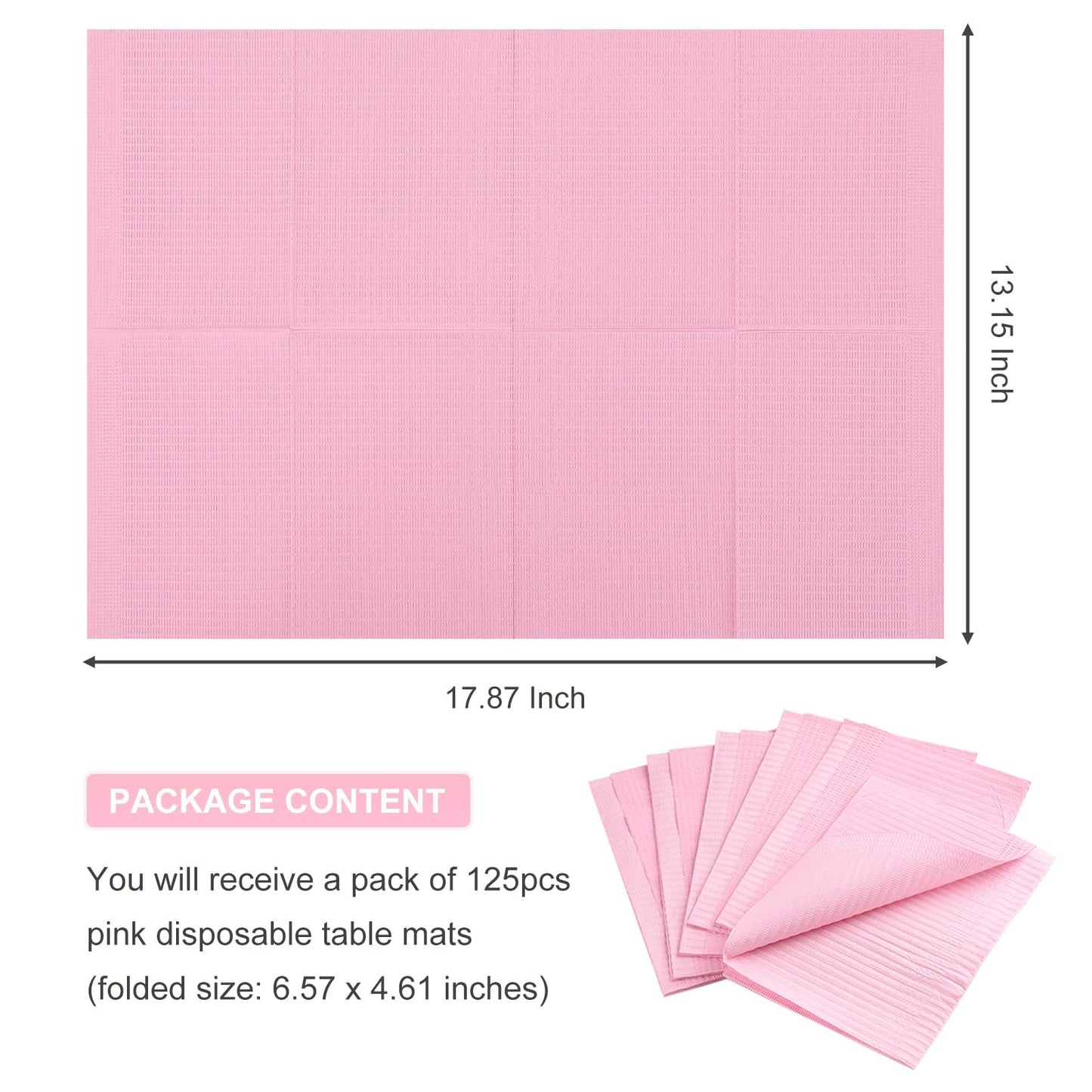 SUTOKAKA 125Pcs Pink Disposable Table Mats for Nail Art 3 Ply Foldable Waterproof Dental Bibs Tattoo Sheets Nail Practice Table Cover for Medical Supplies Manicure Salon Pads
