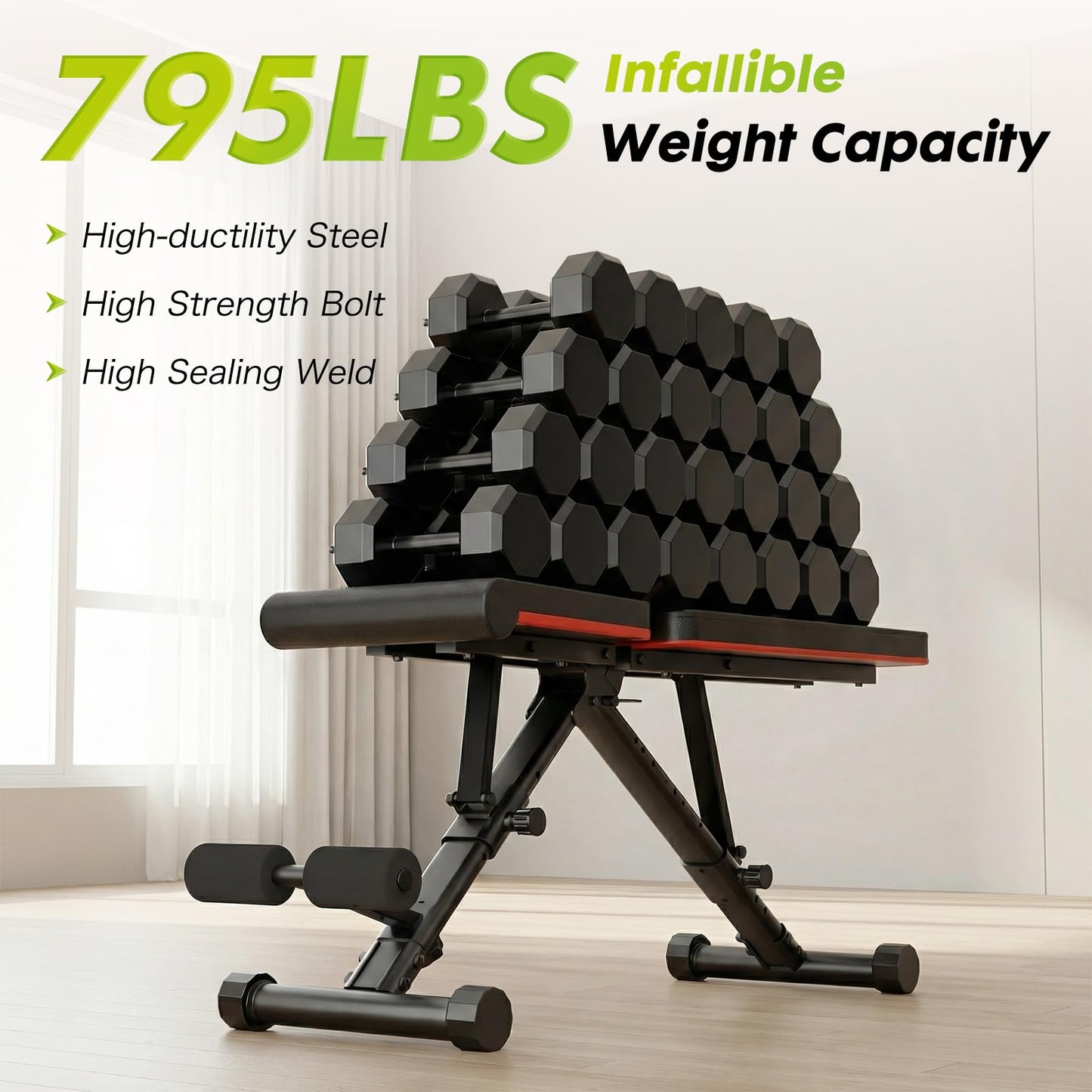 OLIXIS Adjustable Weight Bench for Full Body Strength Training, Foldable Workout Bench with Incline Decline Flat Positions, 795 lbs Capacity Dumbbell Bench for Home Gym, Sit Up and Ab Exercises