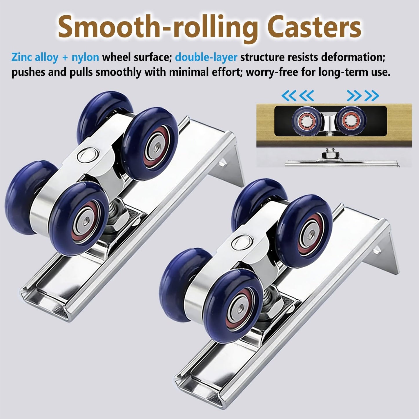 Aluminum Alloy Sliding Door Track Kit, 3/4/4.5/5/5.5/6/10/12 Ft Heavy-Duty Double Rail Hardware with Zinc-Nylon Pulleys, Bypass Ghost System(Champagne,6.2ft/189cm)