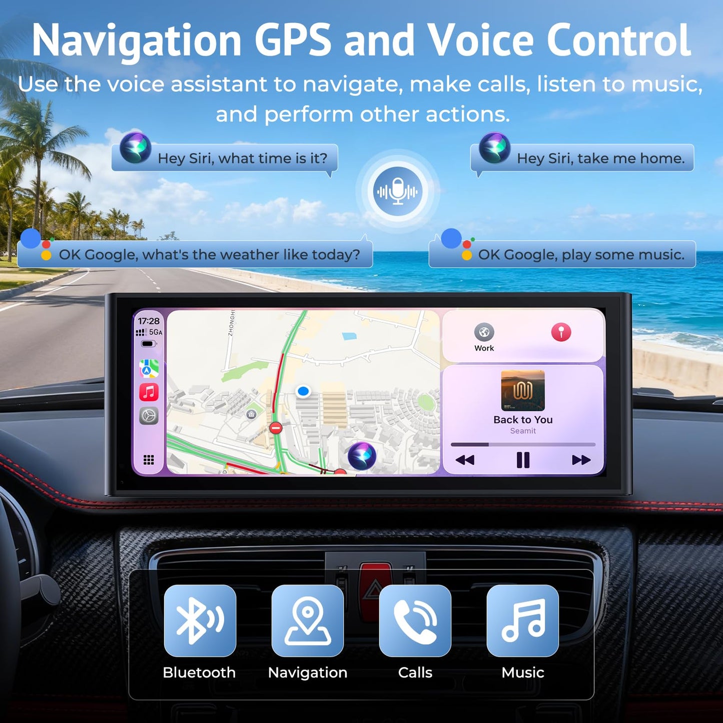 Wonsidary 10.26" HD Wireless CarPlay Screen for Carplay & Android Auto Touch Screen,4K Dash Cam,1080P Backup Camera,Mirror Link,Voice Control,GPS,Bluetooth,64G TF,for All Vehicles