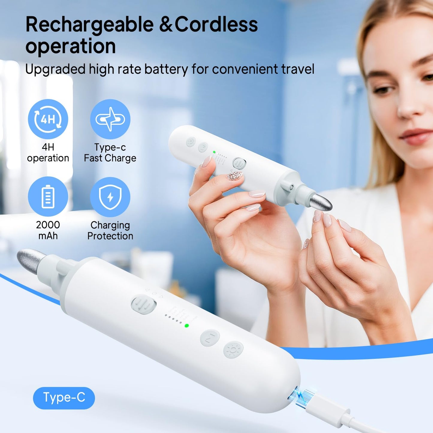 Professional Manicure Pedicure Kit, Electric Nail File Set,5 Speeds Hand Foot Care Tool for Nail Grind Trim Polish, Wider Grinder for Thick Nails, for Men Women Seniors