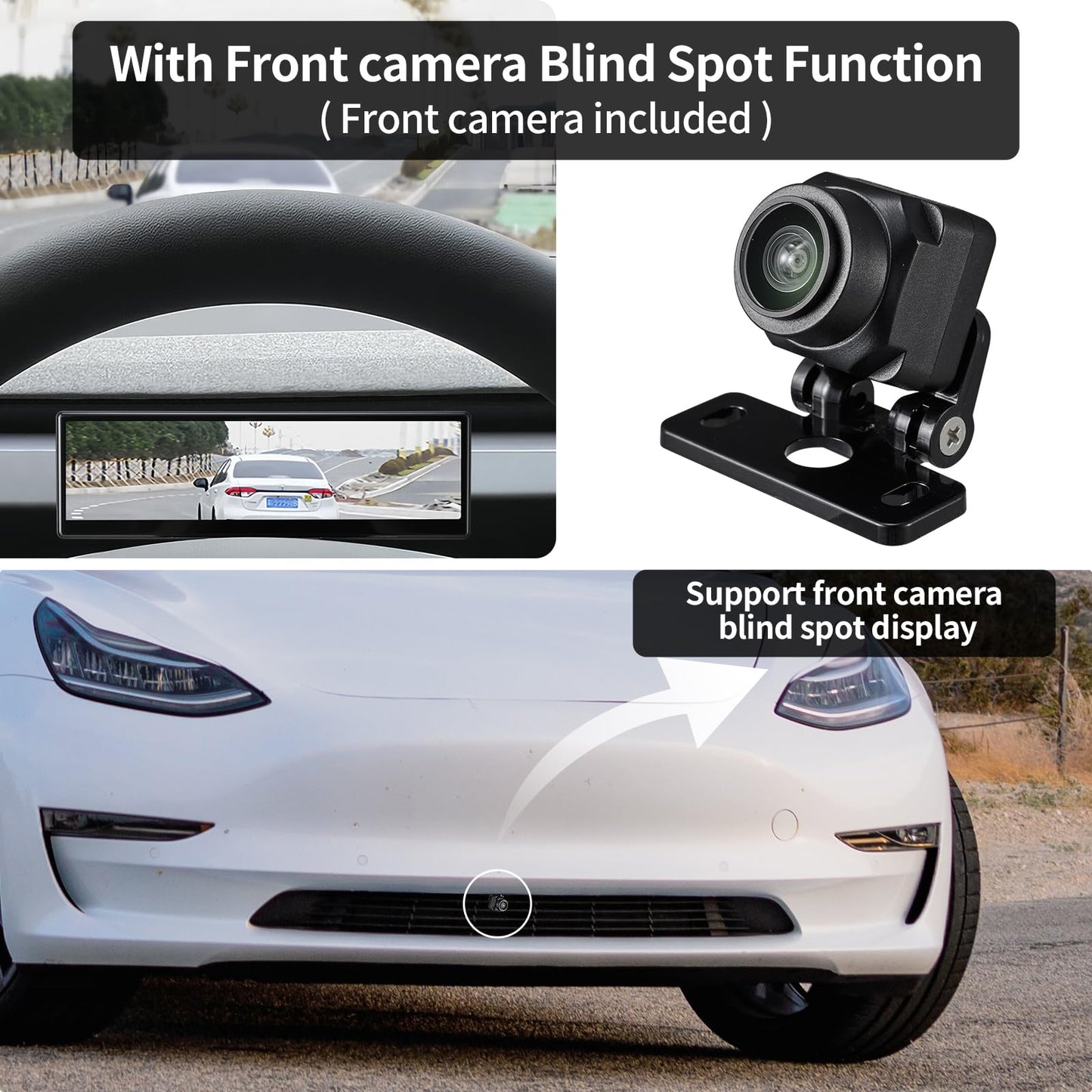 8.8” Ultra-Thin Head Up Display for Tesla 2024 Highland Model 3 with Front Camera, Wireless/Wired CarPlay & Android Auto,Spot Blind Warning,No AC Vent Block,Auto-Pilot,OTA Update