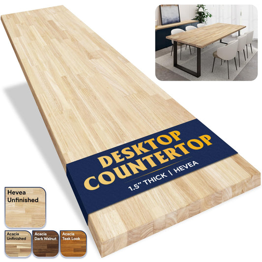 Howizz Butcher Block Countertop 60 x 30 x 1.5 Inches - Unfinished Hevea Solid Wood Table Top, Wood Countertop for DIY for Desk Top, Workbench Top, Kitchen Countertop