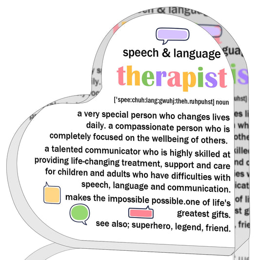 ZsaTuiy Speech & Language Therapist Gift for Women Men,Inspirational Gifts for Women,Thank You Gifts for Speech & Language Therapist,Heart Shaped Acrylic Desk Decorative Sign for Home Office