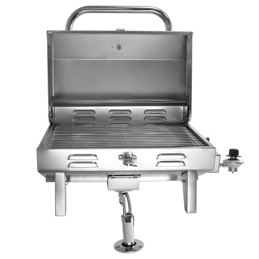 Pvrud Boat Grill Stainless Steel Marine Grade Propane Gas Grill Adjustable Rotating Barbecue Grill with Folding Legs for Boat Camping Yacht Backyard