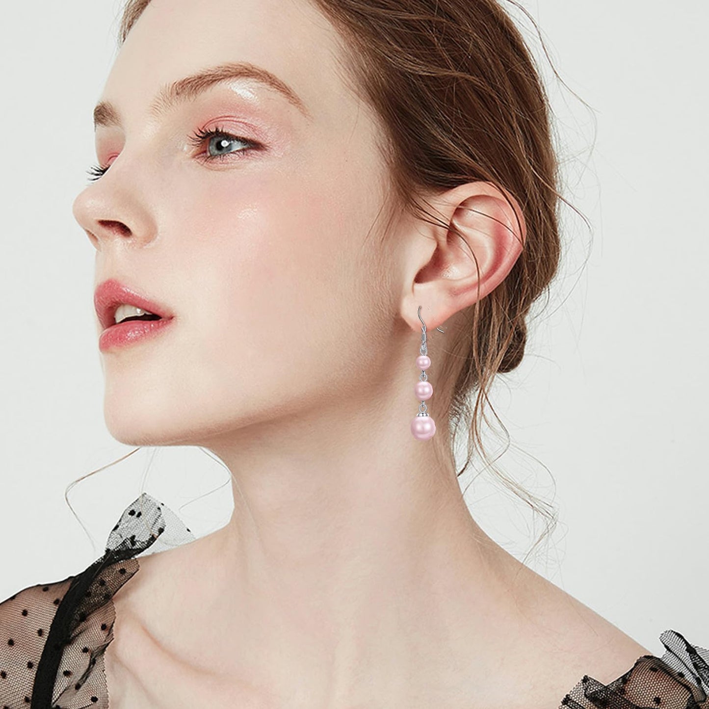 925 Sterling Silver Pink Pearl Dangle Earrings Three Pearls Drop Jewelry Birthday Gifts for Women (Pink Pearl)