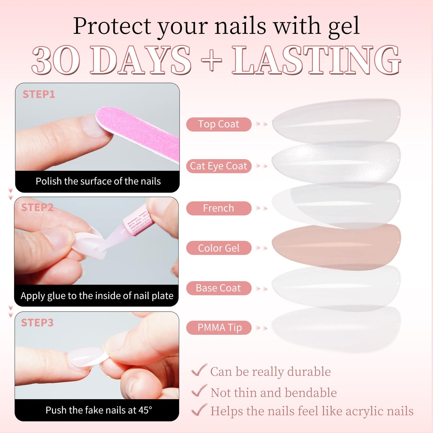 GAWRJ Press On Nails Short - Brown Nail Tips, French Tip Cat Eye Almond Press On Nails with Glue and Adhesive Tabs for Women in 16 Sizes - 32 Soft Gel Glue On Nails Kit