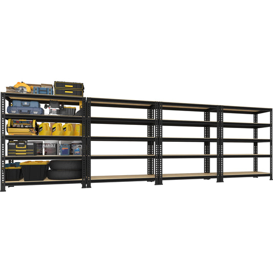 PrimeZone Heavy Duty Garage Storage Shelves, 31.5" W x 16" D x 63" H Adjustable Gargae Shelving, 5 Tier Metal Shelving Unit, Storage Shelf Utility Rack Organizer for Garage, Warehouse, Black, 4 Pack