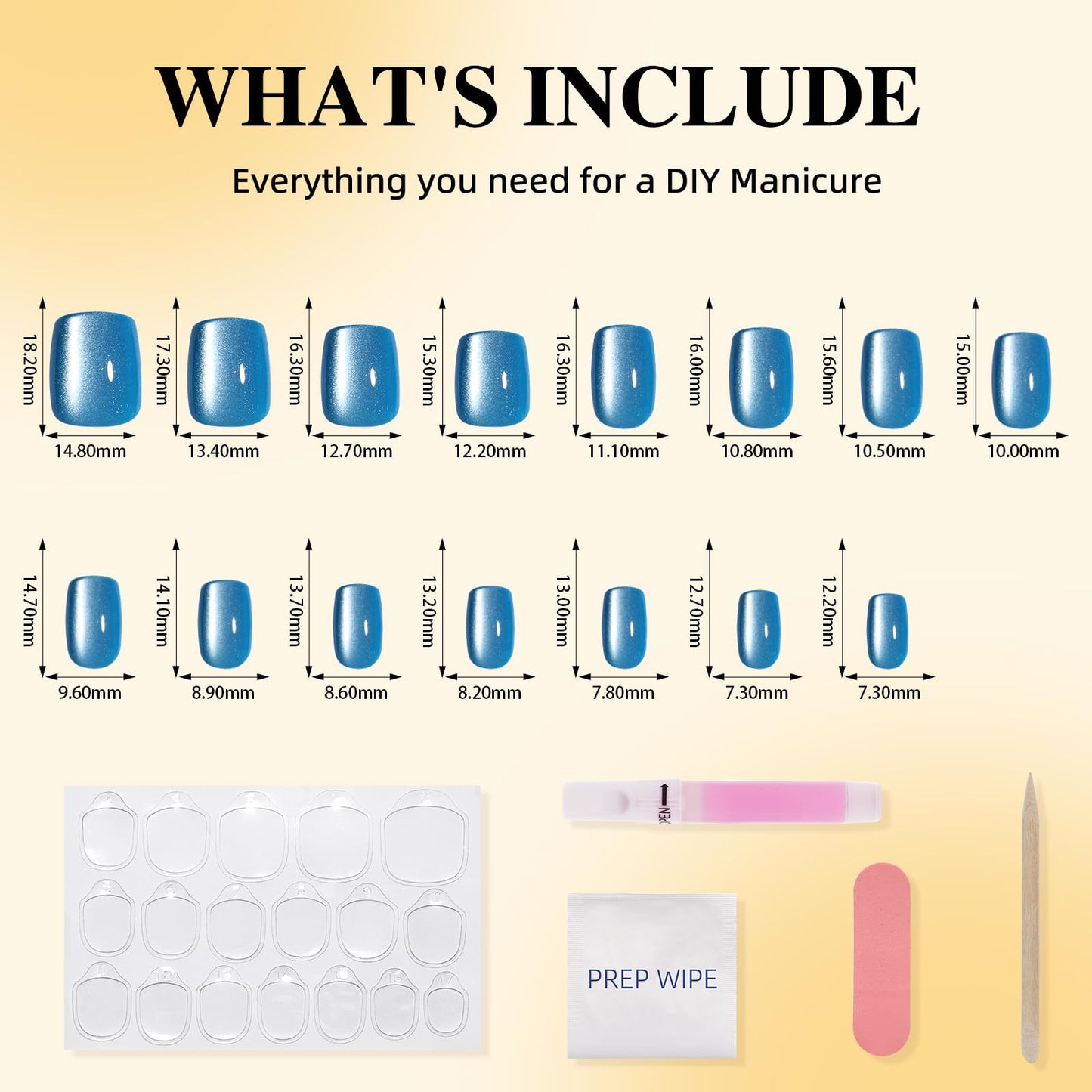 Leefrei Blue Cat Eye Press On Nails - Short Square Press on Nails Ocean Blue Nails Press Ons for Women, Reusable Glossy Fake Nails Kit with Glue DIY Nails Short in 15 Sizes - 30pcs, Ocean Teal