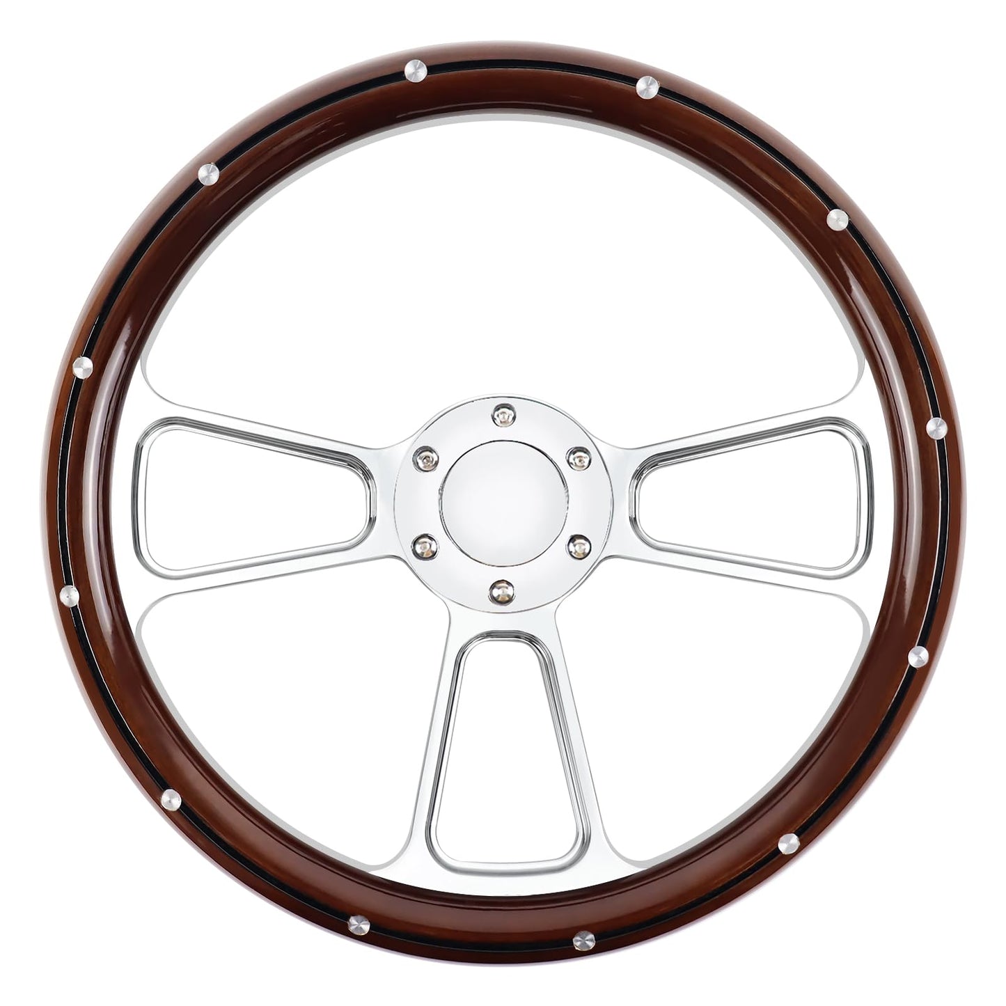 QYMOPAY Universal Racing Steering Wheel 14 Inch 6 Bolt Silver Aluminum 3 Spoke Muscle Style Steering Wheel with Horn Button for Racing/Rally/Motor sports Rivet