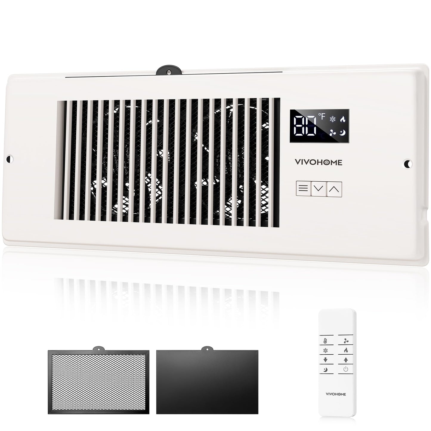 VIVOHOME Quiet Register Booster Fan with Opening 4" x 12" - Smart Thermostat, 10-Speed Control, Removable Dust-proof Mesh & Register Blocker, White