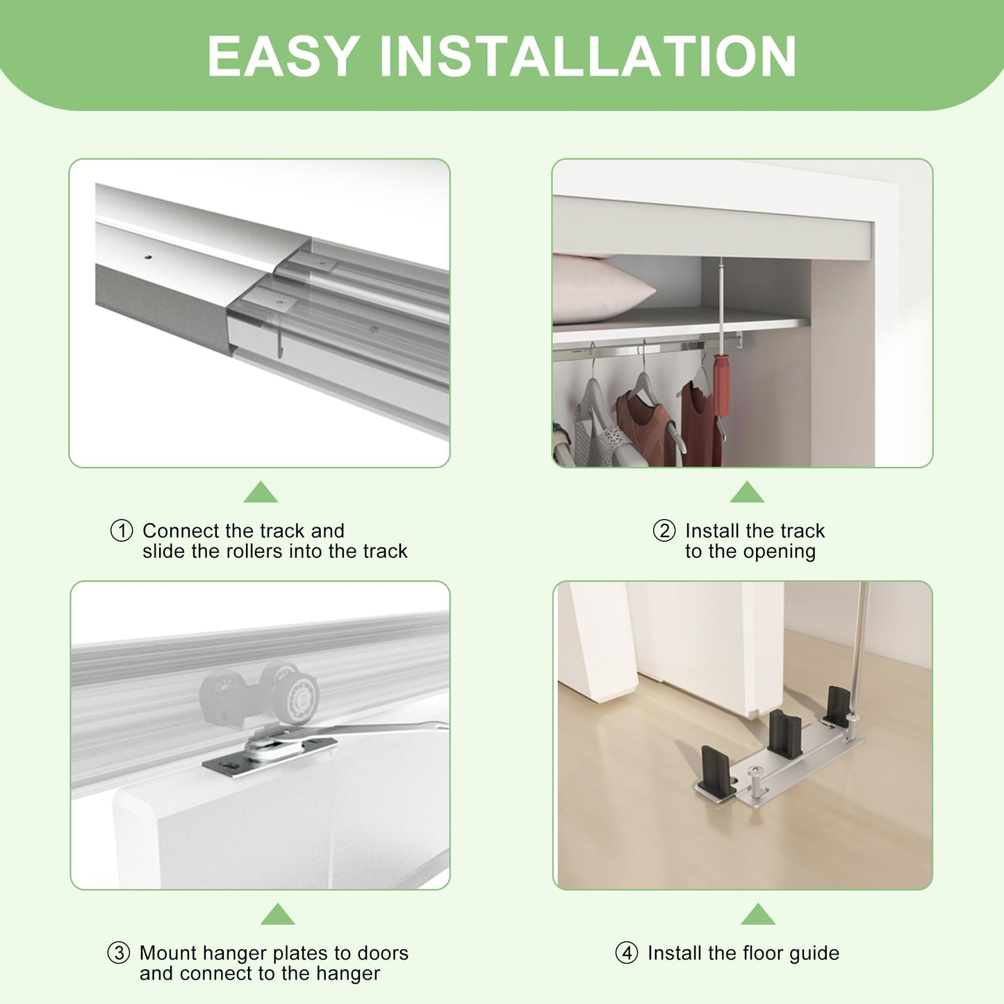 BarnBase 5FT/60(Double 2.5FT) Bypass Door Hardware, Aluminum Double-Closing Sliding Closet Door Hardware with Finger Pull Included, Smoothly and Quietly, Fit Door Thickness 1 3/8" or 1 3/4", Silver