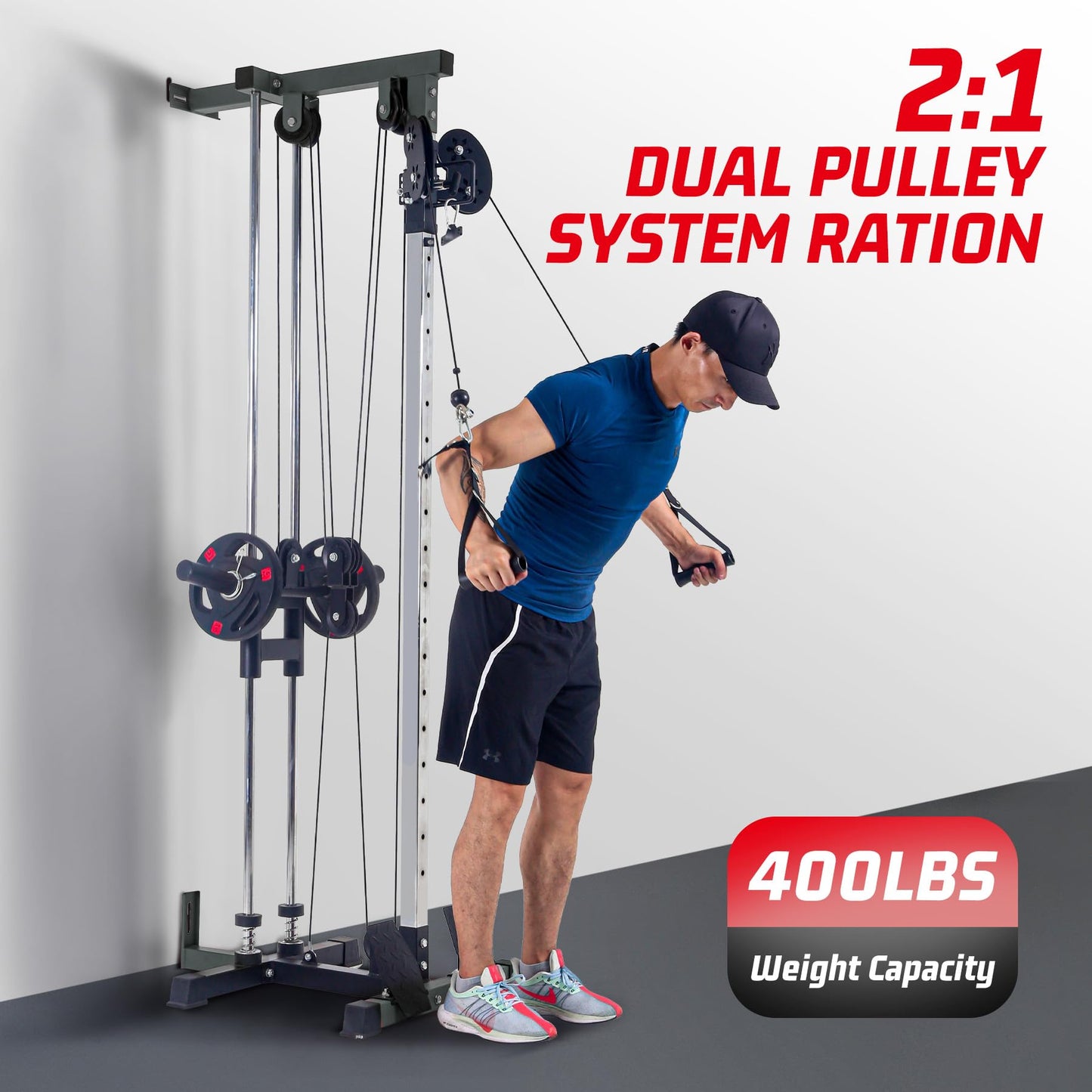 Wall-Mounted LAT Pulldown & Cable Machine – Dual Pulley System – 20 Height Settings – 400 Lbs Capacity – Full-Body Home Gym Trainer – Space-Saving Design