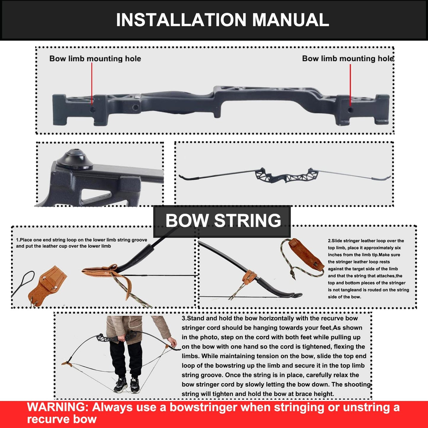SOPOGER Bowfishing Recurve Bows Set - Archery Bow Kits Package Dual Use for Adult Hunting Practice Shooting Fish with Solid Fishing Arrows and Bowfishing Bottle Reels (Black 40Lbs)
