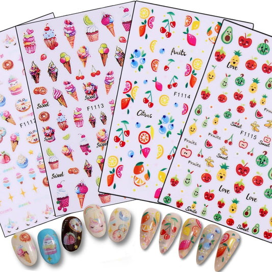 SIMAYKUWA Nail Stickers for Women with Cute Patterns (Colorful Cake and Fruits)