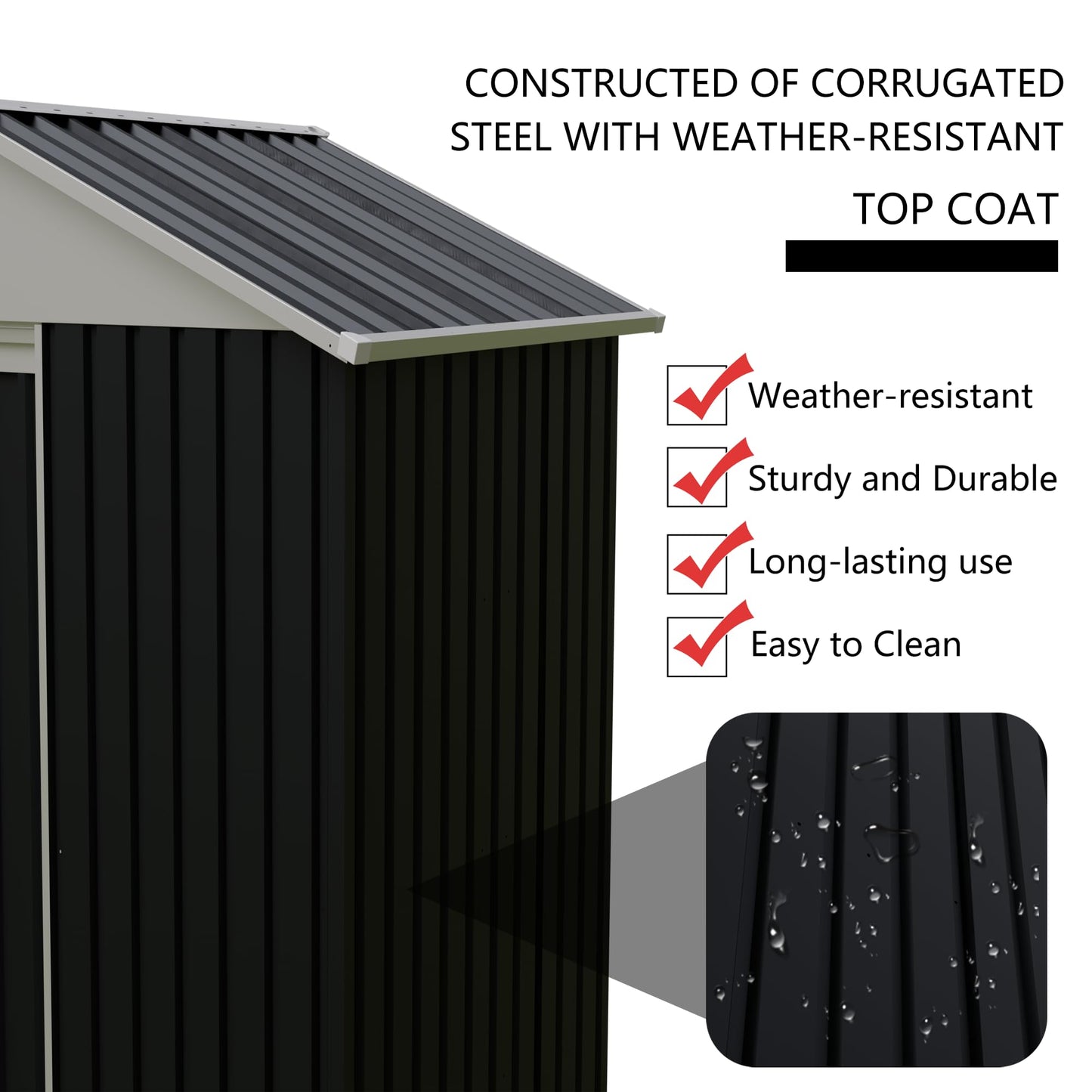 6 x 4 FT Outdoor Storage Shed, Metal Garden Shed with Storage Shelves and Vents, Tool Sheds for Patio Backyard Lawn, Bike Storage Shed, All Weather Use, Black