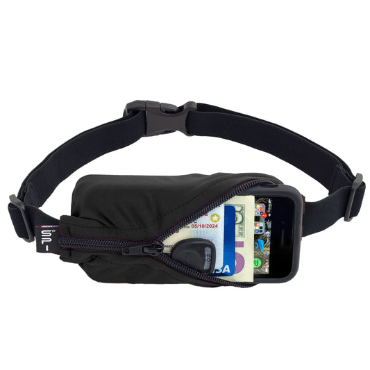 SPIbelt Running Belt Original for Women Men, Phone Holder for Running, Running Fanny Pack, Holder for Phone, Running Waist Pack, Adjustable, [Fits All Phones]. No Logo Band, Black with Black Zipper