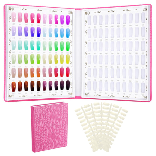 Segbeauty 120 Color Nail Swatches Polish Display Book, Pink Nail Color Display Book Sample, Nails Polish Organizer with 120 False Nails Tips, Gel Press On Nails Art Salon Supplies Holder Stand Case
