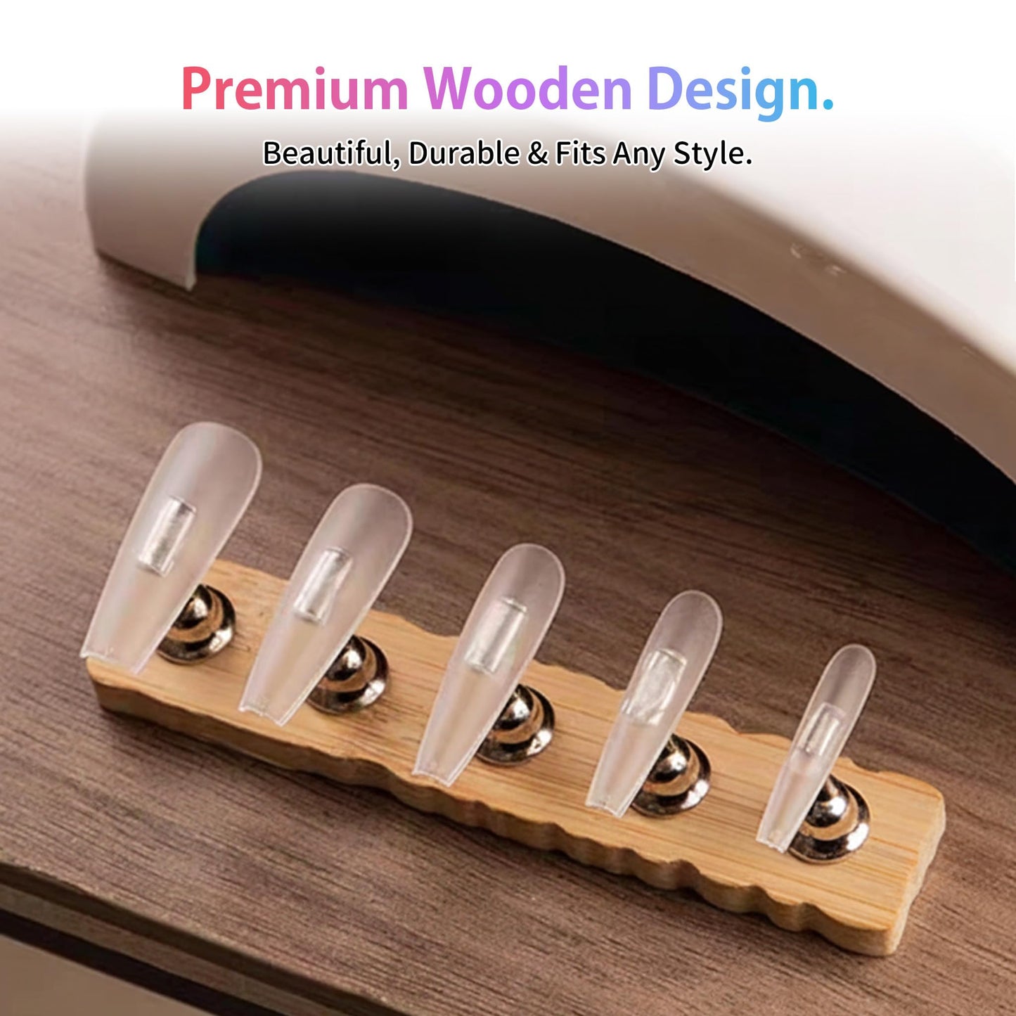 Sun&Beam Nails Magnetic Wooden Nail Tip Holders Stable Display Stand for Nail Art Practice (Natural Cut Base)