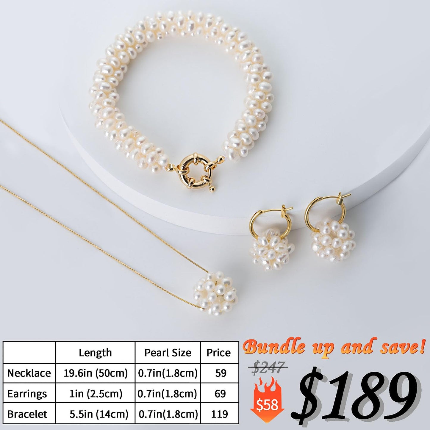 Real Pearl Jewelry Gift for Women, Jewelry Set of Pearl Earrings, Necklace, Bracelet, Western Fine Jewelry for Women