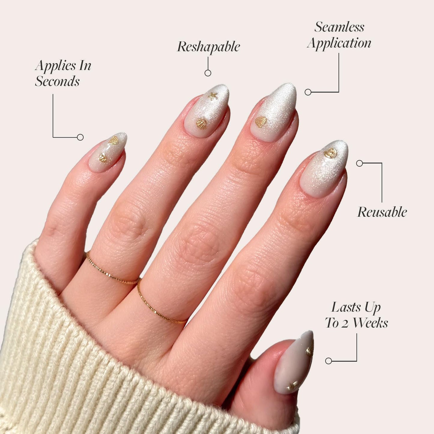 Glamnetic Press-On Nails Bundle - Sanded & Berry Maroon | Short Almond Nude Fake Nails with Raised Gold Shell Accents | Dark Red Short Round Fake Nails | Reusable, Salon-Quality Nail Kits