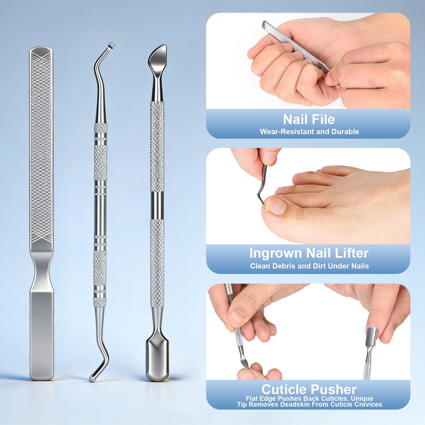 Toomkey 6-in-1 Toenail Clippers for Seniors with Thick Nails - Heavy Duty Wide Opening Nail Cutter Set with 45° Angle for Ingrown Toenails - Professional Pedicure Kit for Elderly Adults with Arthritis