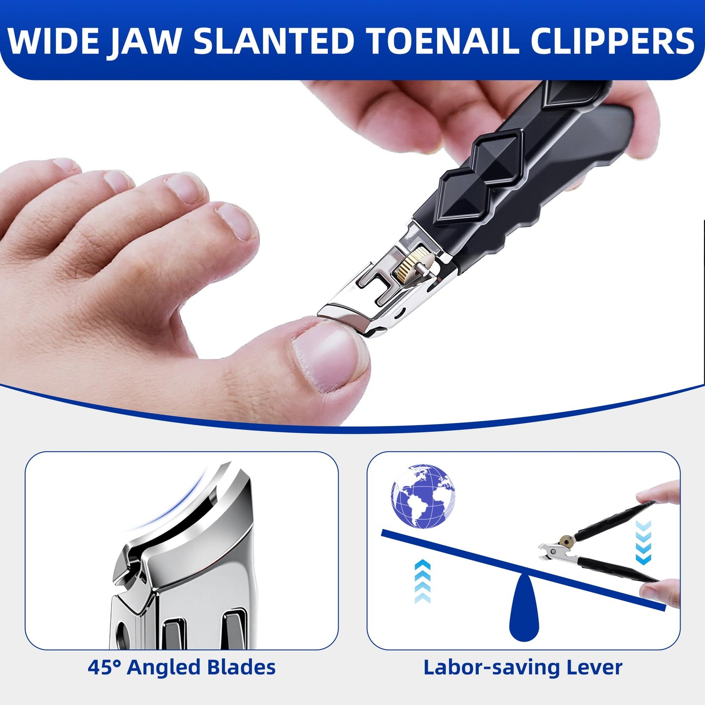 6PCS Toenail Clippers for Seniors Thick Toenails, Heavy Duty Nail Clippers for Men, Ultra Sharp Slanted Ingrown Toenail Clippers with Catcher, Wide Jaw Large Nail Cutters with Leather Case