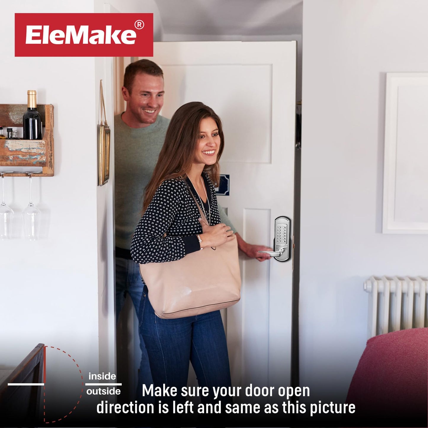 Elemake Left Handed Keyless Door Lock, Mechanical Keypad Door Lock with Handle, Heavy Duty Door Lever Lock Combination Security Digital Code, Stainless Steel 304 (Not Deadbolt)