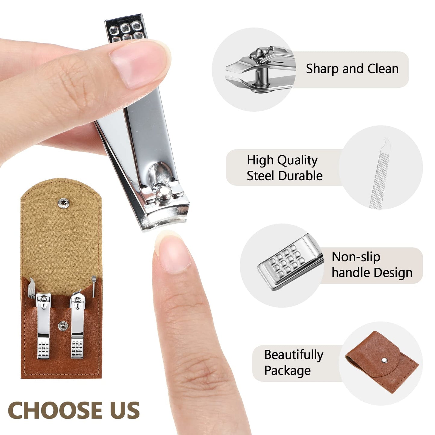 Geosar 12 Sets Manicure Gifts Bulk Nail Clippers Pedicure Kit Stainless Steel Professional Pedicure Grooming Kits Nail Care Tools with Travel Case for Women Men Hand Foot Birthday(Brown)