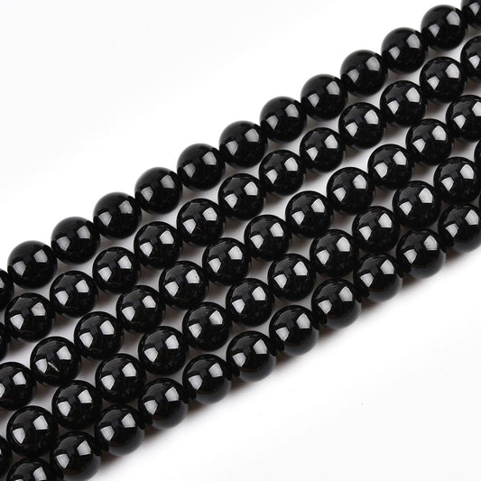 10mm Natural Black Onyx Beads Round Agate Gemstone Loose Beads for Jewelry Making (36-38pcs/strand) A