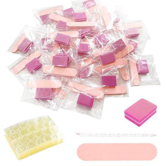4-Piece Nail Kit, Nail Files 240 Grit, Nail Buffer Block 100/180 Grit, Crystal Cuticle Stick Nail Jelly Stickers Individually Packaged Manicure Tool Set for Fingernails, Toenails & Press On Nails
