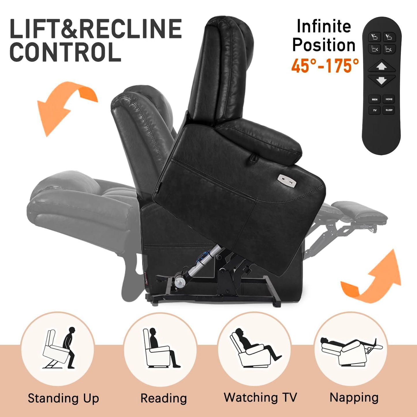 EONIX Dual Motor Oversized Power Lift Recliner Chair for Elderly, 400lbs Heavy Duty Faux Leather Recliner with Massage and Heat, Lay Flat Big and Tall Lift Chair with Cup Holders, Black