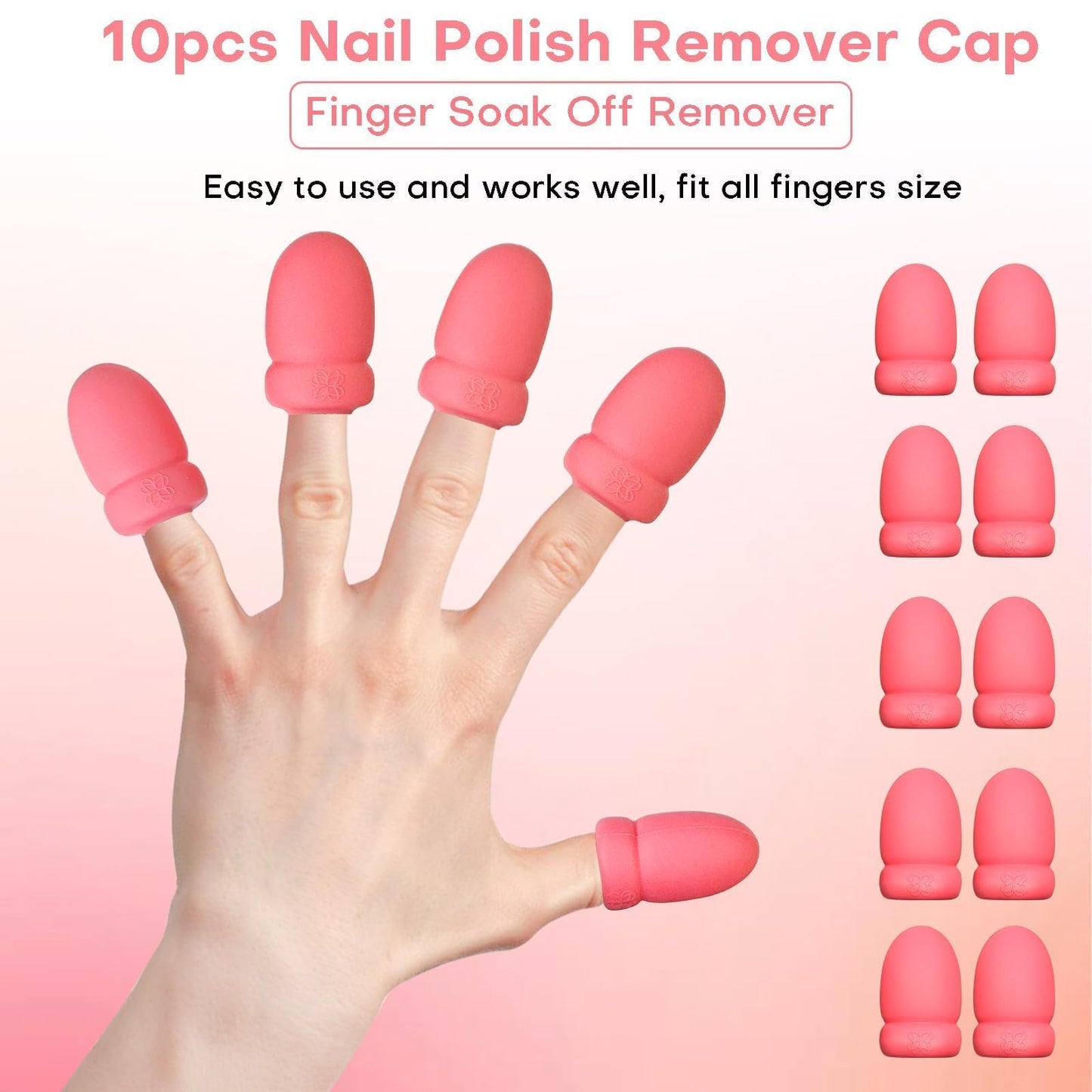 Gel Polish Remover Refill Kits for Nails, Holiday Gifts for Women Girls Nail Polish Remover Set with 10PCS Soak Off Caps & Nail Buffer Block - Quickly Removes Poly Gel & Acrylic Nails (Pink Short)