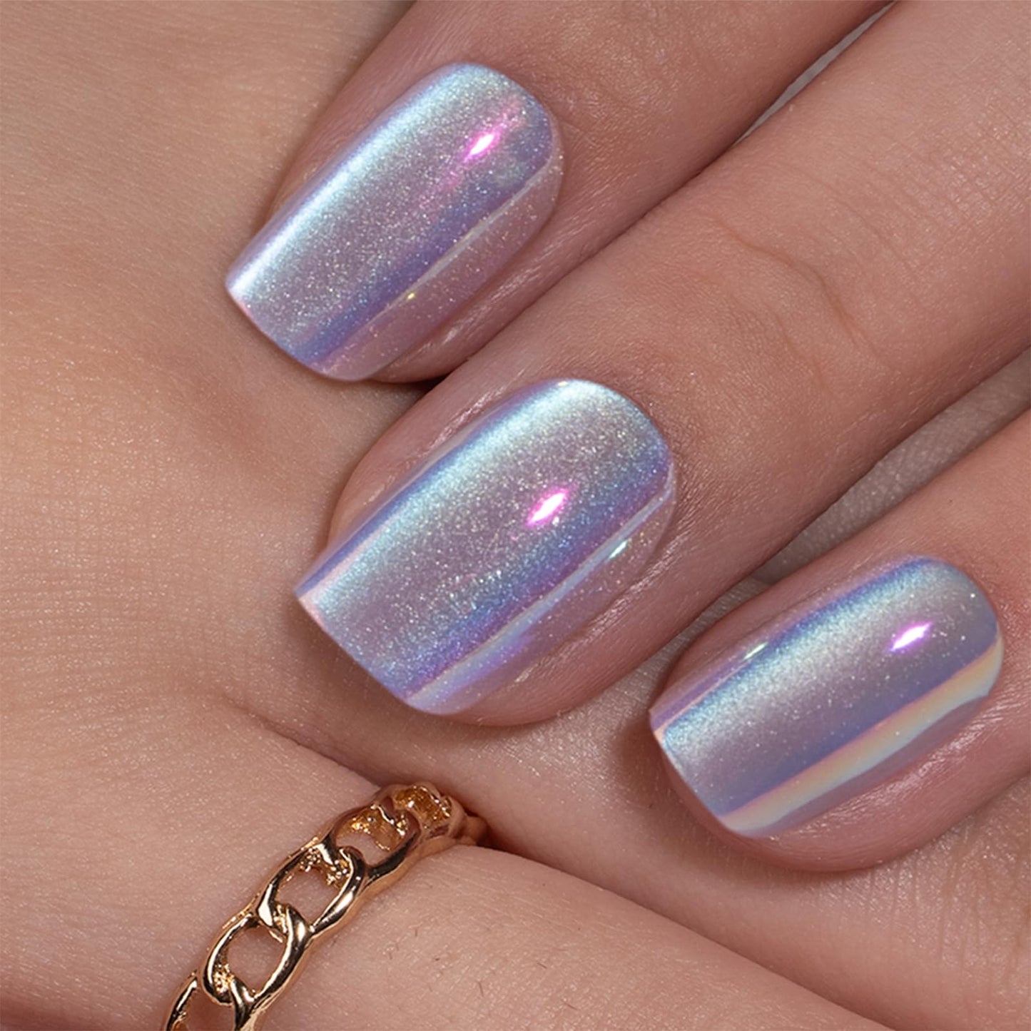 Curvlife 30pcs Soft Gel Press on Nails, Purple Chrome Cat Eye Fake Nail with Apricot Design, Full Cover False Nails Tips Glossy Nude Glue on Nails Artificial Stick on Nails for Women