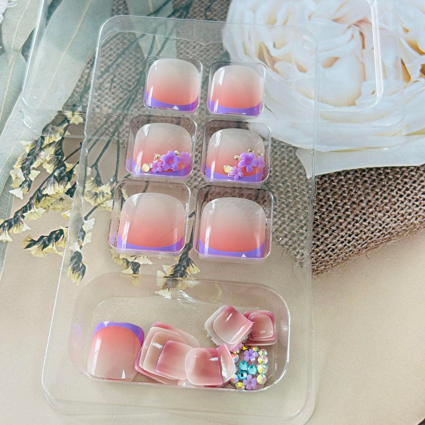 FIEONCIY Press on Toenails with Designs Acrylic Fake Nails for Toe Artificial False Nails with Charms Press on Toe Nails for Spring Summer Stick on Toenails for Women Girls(WSJ2515)